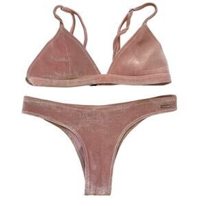 Blackbough Light Pink Velvet Cheeky Triangle 2 Piece Bikini Swimsuit • Size L 🗣